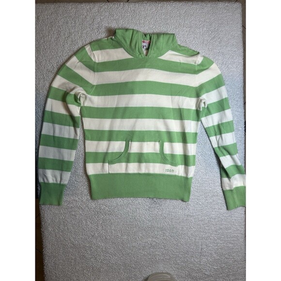 Izod Women’s Mint Green Striped Hoodie Sweater Sz S/P - Picture 1 of 9